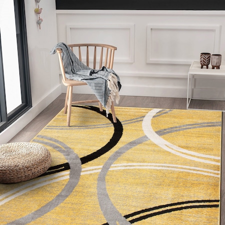 World Rug Gallery Modern Wavy Circles Design 5'3'' x 7'3'' Yellow 377YELLOW5X8